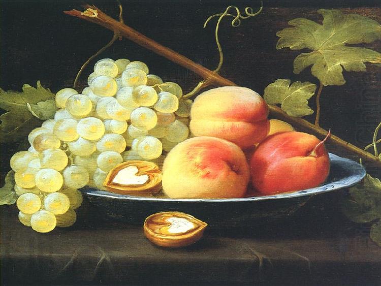 Nature morte aux peches, raisins et noix sur un entablement, Jacob van Es